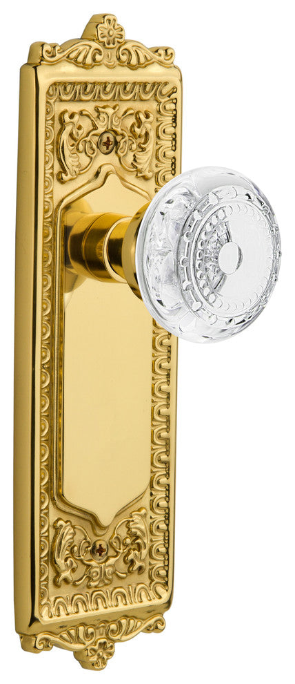 Egg and Dart Plate Single Dummy Crystal Meadows Knob, Polished Brass, EADCME