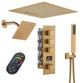 12inch Luxury Shower Dual Shower Head System With LED Light and Bluetooth, Brushed Gold