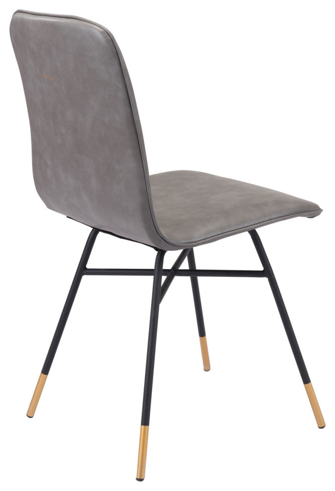 Dining Chair, Set of 2, Steel Metal, Fabric, Gray, Black, Gold
