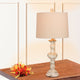 26.5" Distressed, Sculpted Candlestick Resin Table Lamp, Cottage Antique White