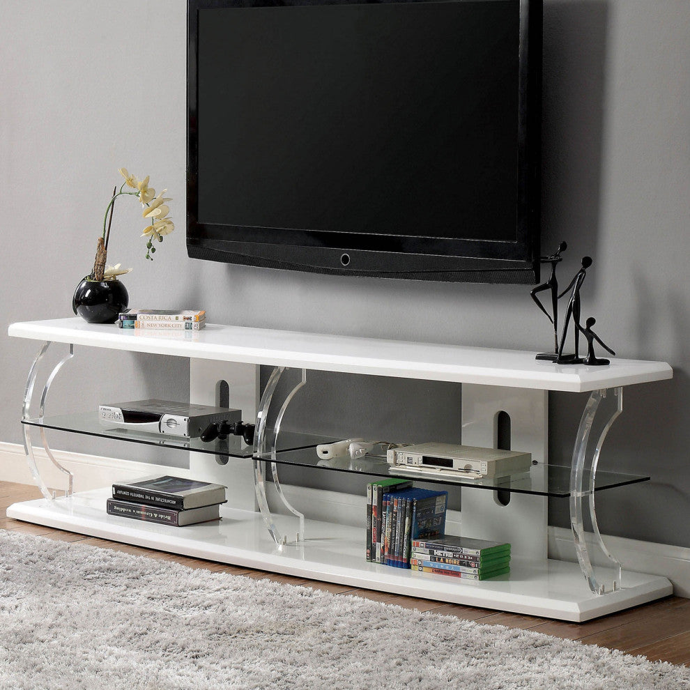 60 Inches Wooden TV Stand, White and Clear, 60"Length