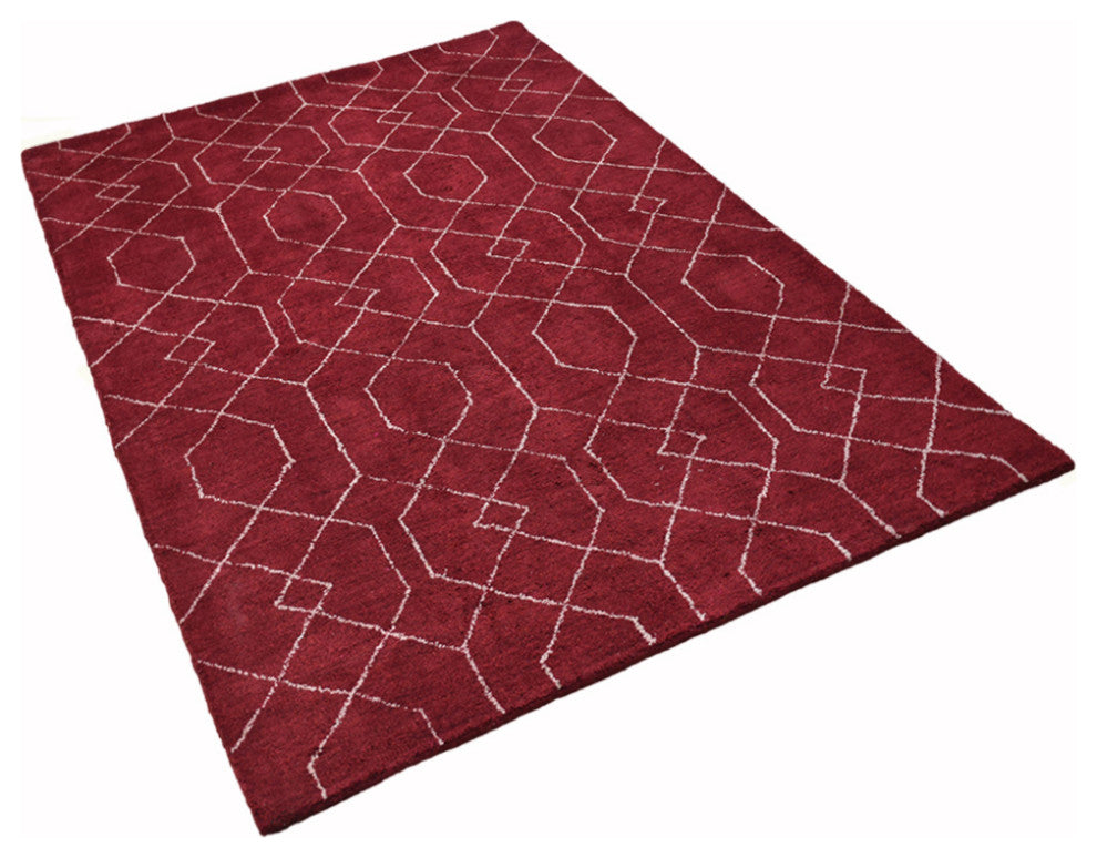 HAND KNOTTED LOOM SILK ECO-FRIENDLY AREA RUG-5'x8',Rectangle,Red White,Geometric