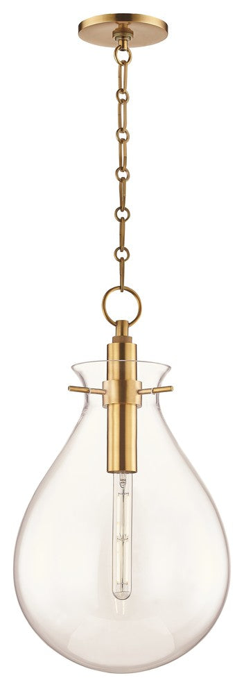 Ivy LED Medium Pendant With Clear Glass Shade, Aged Brass