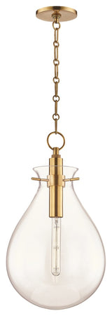 Ivy LED Medium Pendant With Clear Glass Shade, Aged Brass