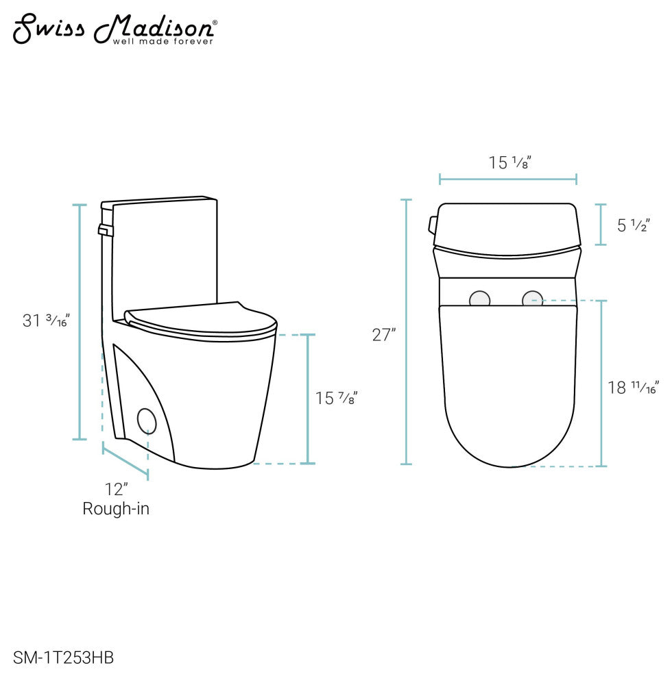 St. Tropez One Piece Elongated Toilet Side Flush, Black Hardware