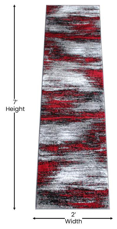Rylan Collection Abstract Pattern Area Rug-Red - 2' x 7'
