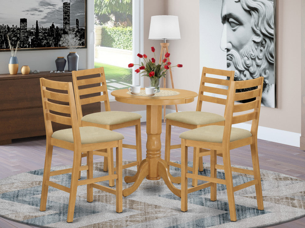 5 Pc Dining Counter Height Set - High Top Table, 4 Counter Height Dining Chair