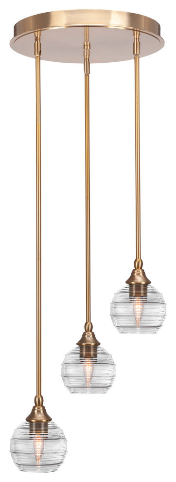 Empire 3-Light Cluster Pendalier, New Age Brass/Clear Ribbed