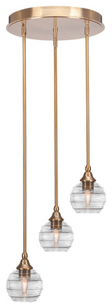 Empire 3-Light Cluster Pendalier, New Age Brass/Clear Ribbed