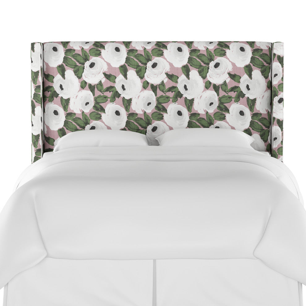 Full Wingback Headboard, Bloomsbury Rose Blush Ivy