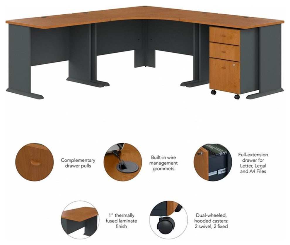 Series A 84W x 84D Corner Desk with Mobile File in Cherry - Engineered Wood