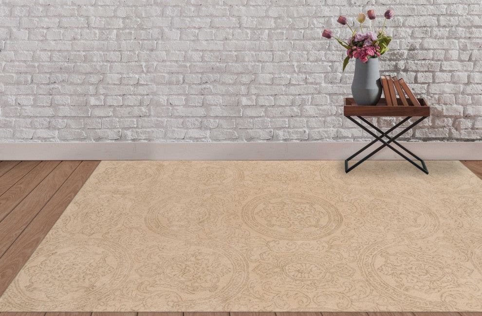 5" X8" X 0.5" Beige Wool Area Rug