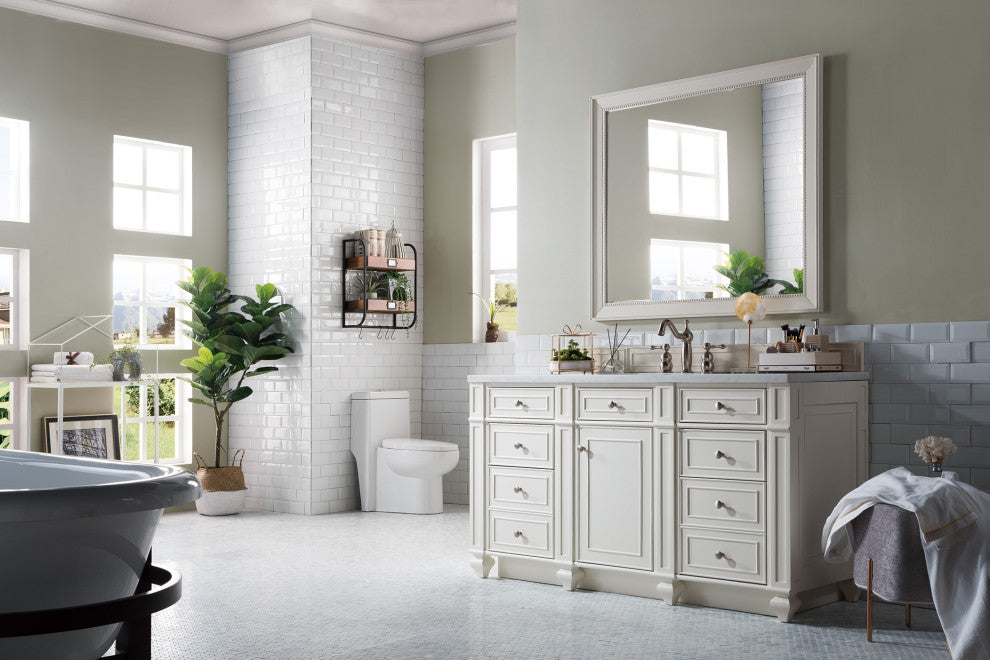 Bristol 60" Single Vanity Bright White, Arctic Fall Solid Surface
