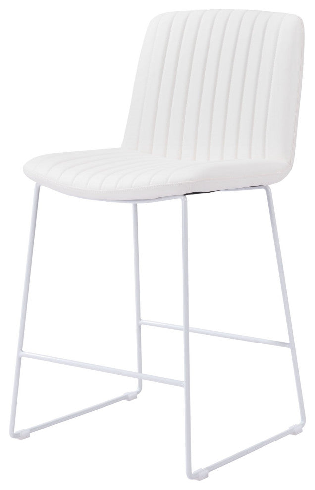 Counter Stool Chair, Set of 2, Faux Vinyl Leather, Steel, White, Cafe Bistro