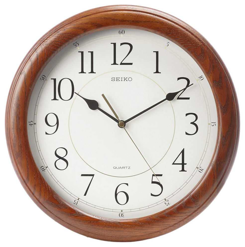 Dark Brown Solid Oak with Arabic Numbers, Quiet Sweep 13"