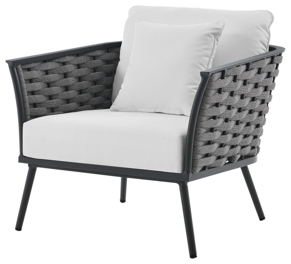 Lounge Sectional Sofa Chair Table Set, Aluminum, Modern, Outdoor, White