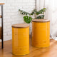 Farmhouse Metal With Solid Wood Seat Storage Stool, Set of 2, Yellow