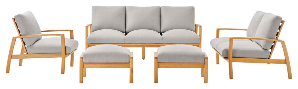 Lounge Sectional Sofa Chair Set, Wood, Brown Natural Gray, Modern, Outdoor