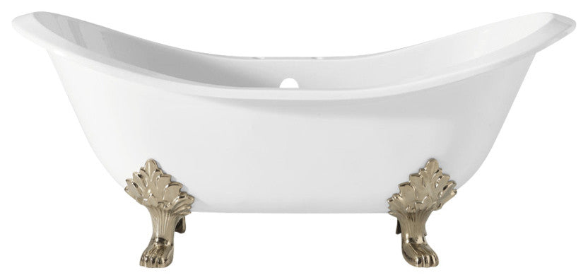 Cheviot Products Regency Cast Iron Tub W/ Lion and Faucet Holes, Polished Nickel
