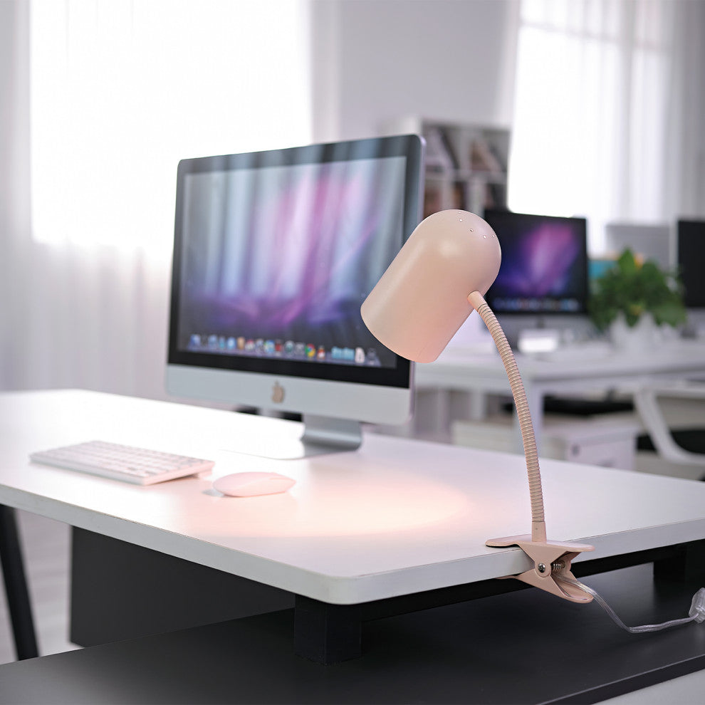 Matte Pink Clip-Arm Desk Lamp, Adjustable Arm