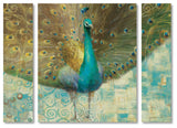 Danhui Nai 'Teal Peacock on Gold' Multi Panel Art Set,, 32"x24"