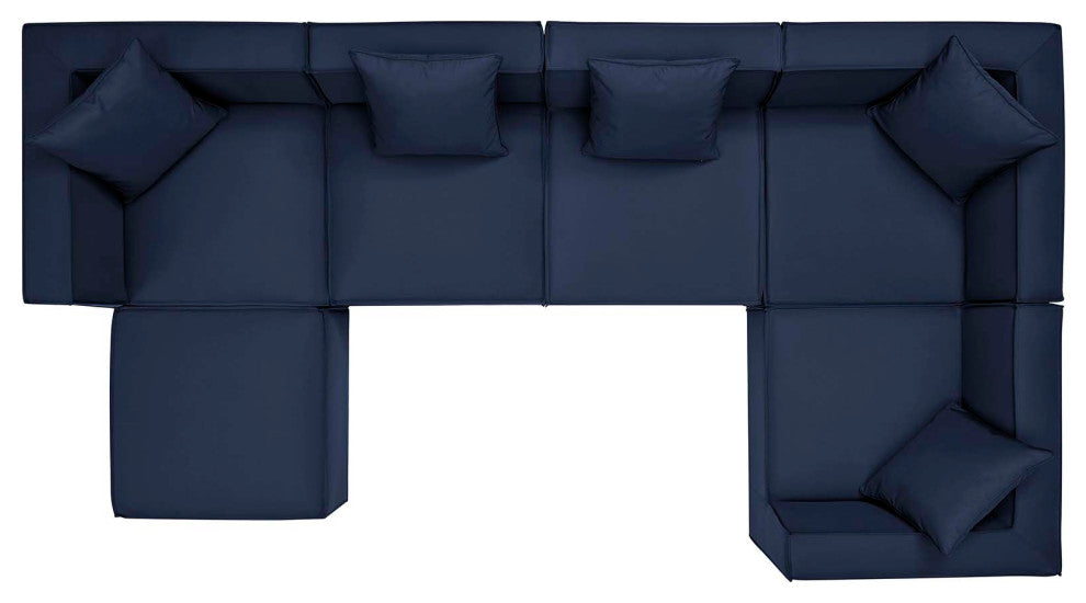 Lounge Sectional Sofa Set, Fabric, Blue Navy, Modern, Outdoor Patio Cafe Bistro