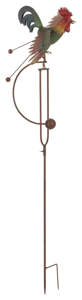 Metal Rustic Rooster Rocker Garden Stake Outdoor Patio Kinetic Wind Sculpture