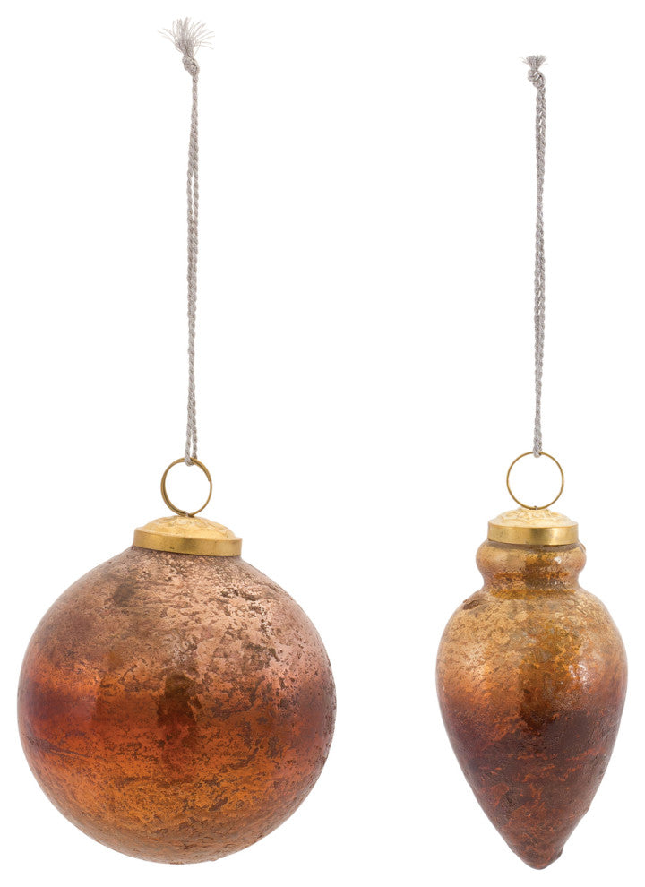 Distressed Mercury Glass Ornmanet, Set of 6