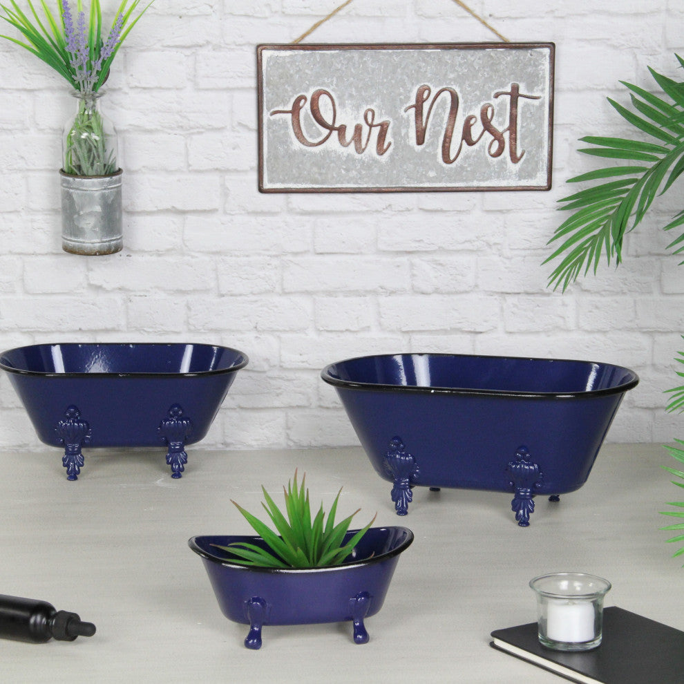 Lavande Metal Fleur-de-Lis Tub Decor - Small - Navy Blue