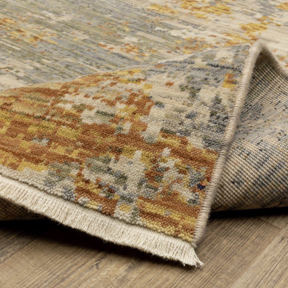 Saturn Mottled Abstract Beige/Gold Wool Blend Area Rug 5'3" x 7'6"