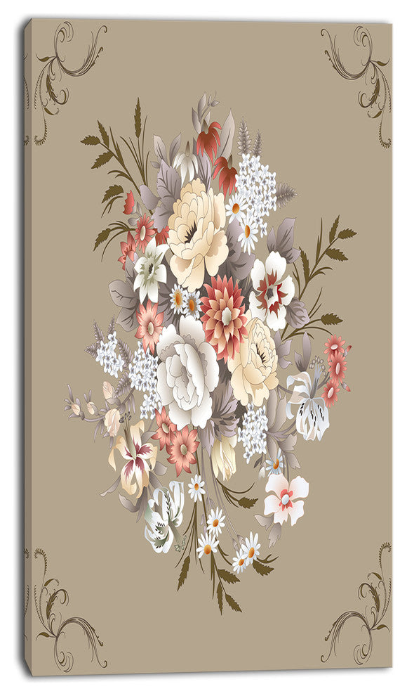 White and Yellow Floral Pattern, Floral Canvas Art print, 16"x32"