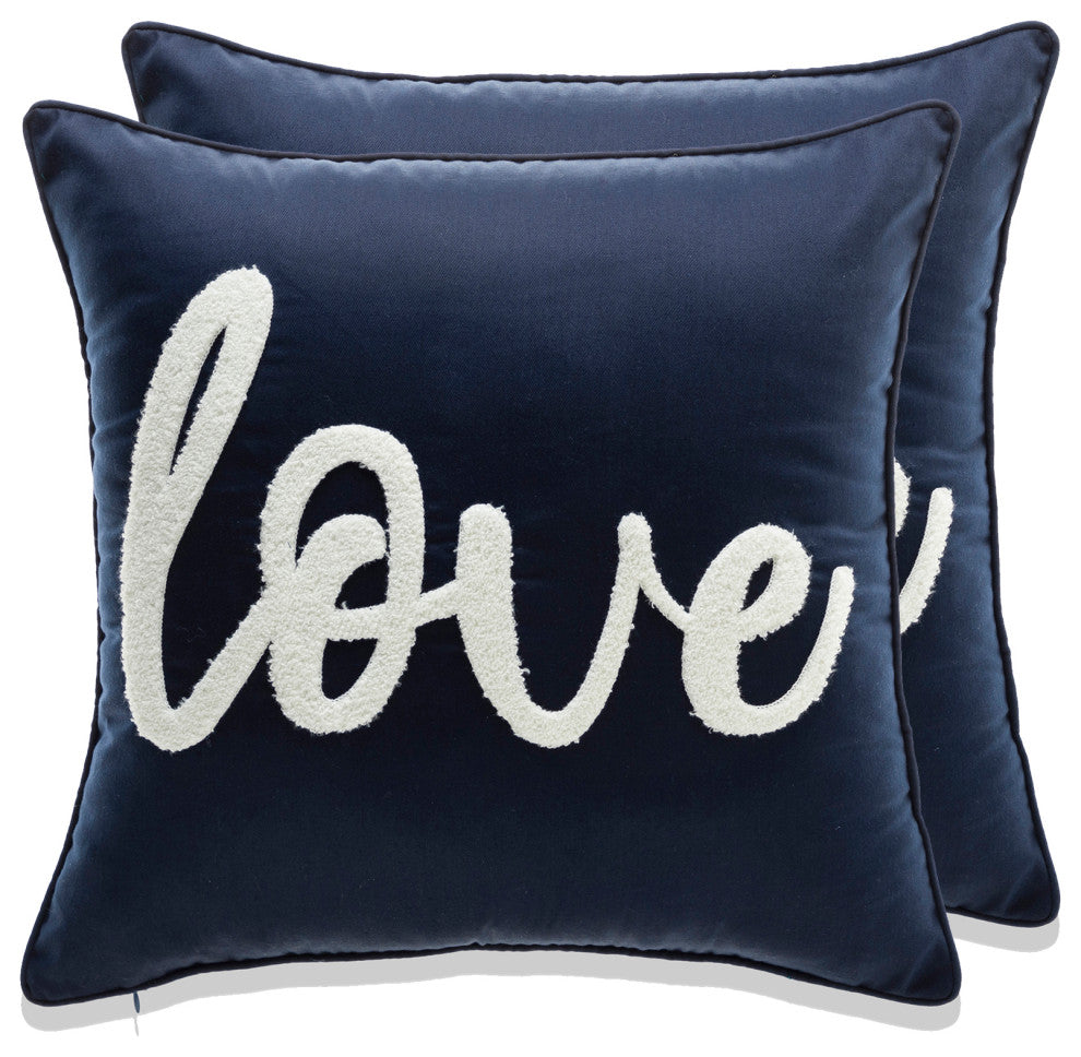 Base With Terry Loop Embroidary Throw Pillow Set of 2, Love