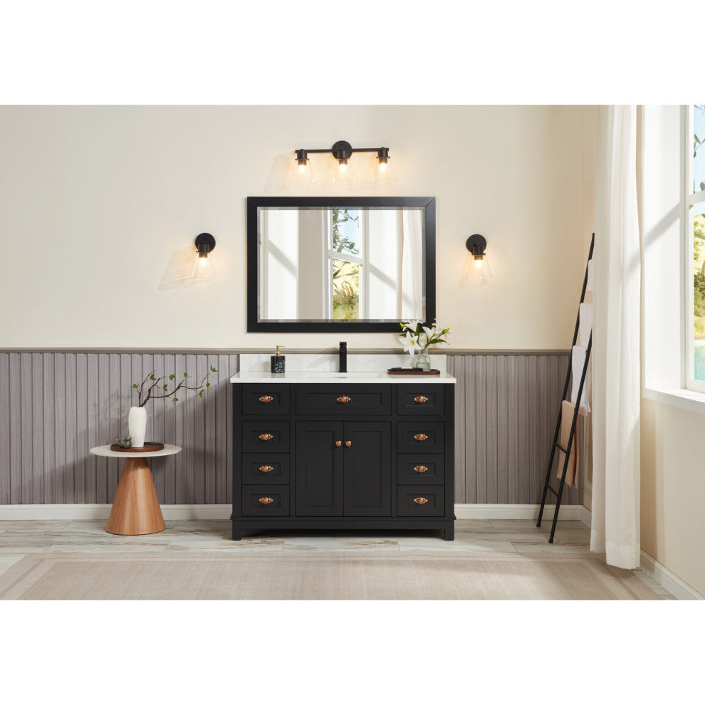 Legion Furniture WS2515 Series Bathroom Sink Vanity, Tricorn Black, 48", Artificial Stone Top, Single Sink