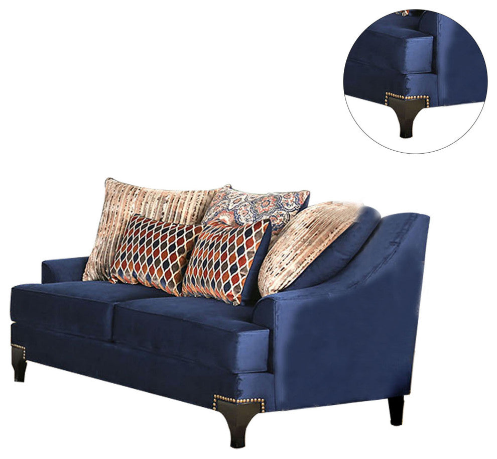 Small Weave Chenille Love Seat with Sloped Arms Design, Navy