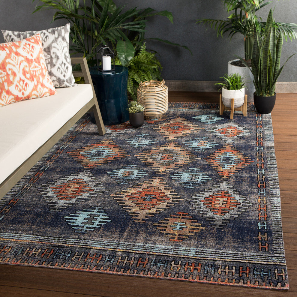Jaipur Living Dez Indoor/Outdoor Tribal Blue/Orange Rug, 6'x9'