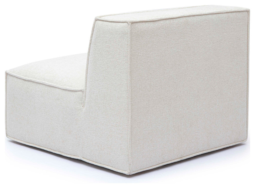 Mindy Chenille Basketweave Armless Chair, Cream