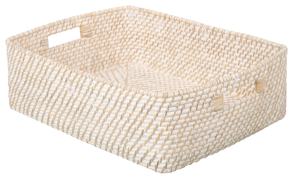 Laguna Rattan Shelf Basket With Cotton Liner, White Wash