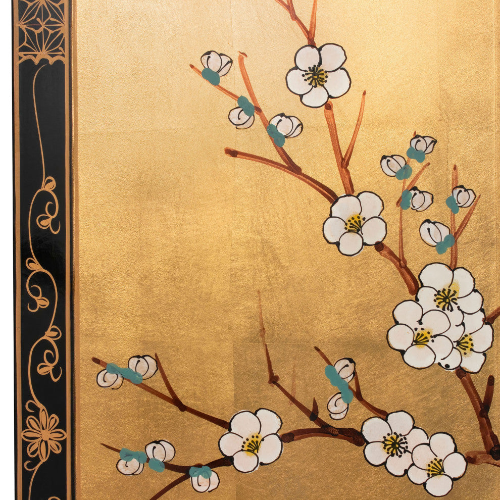 Gold Lacquer Wall Plaque Cherry Blossom