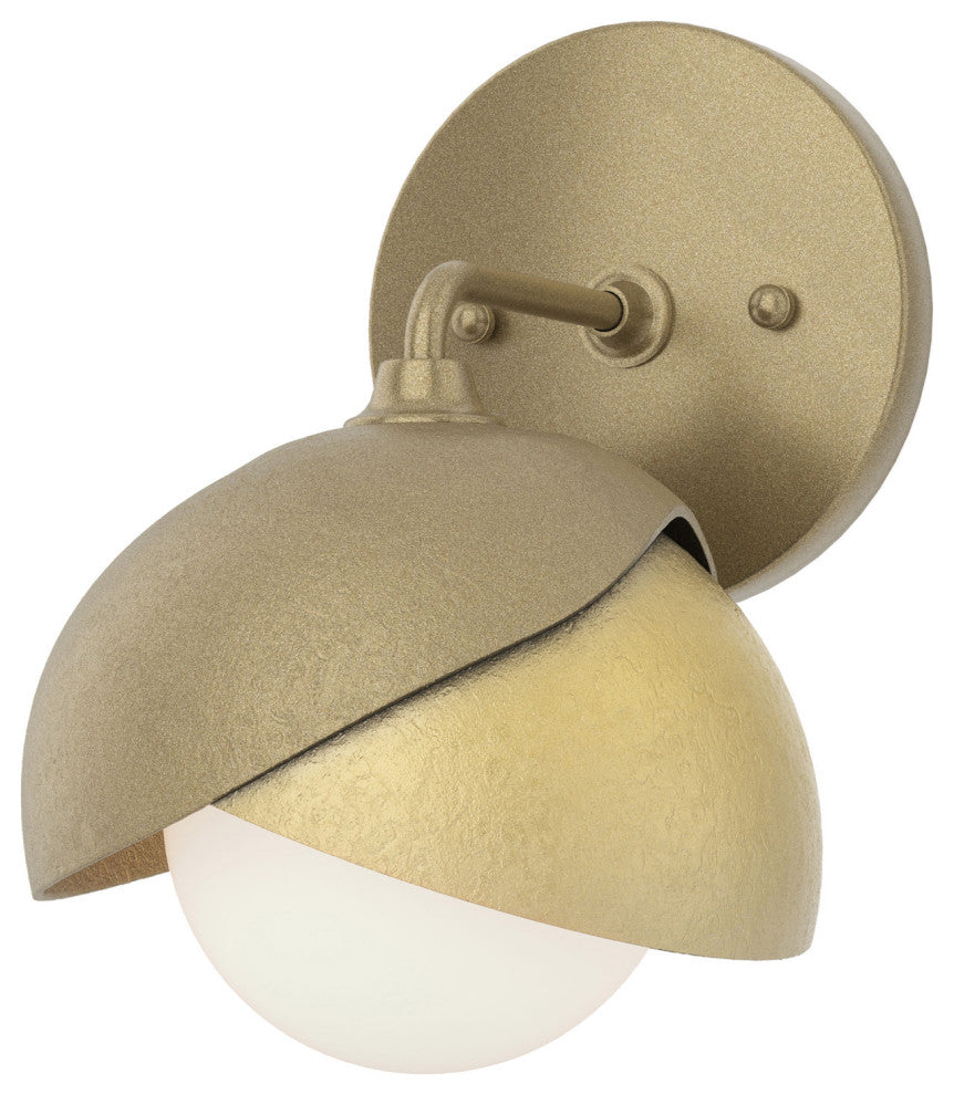 Brooklyn 1-Light Double Shade Bath Sconce, Soft Gold, Modern Brass, Opal Glass
