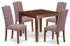 5Pc Dining Set, Square Table, Four Parson Chairs, Dahlia Fabric, Mahogany