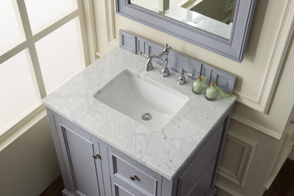 De Soto 30" Vanity, Silver Gray, Carrara Marble Top
