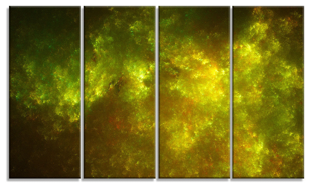 Clear Golden Starry Fractal Sky, Abstract Canvas Art Print, 48"x28", 4 Panels