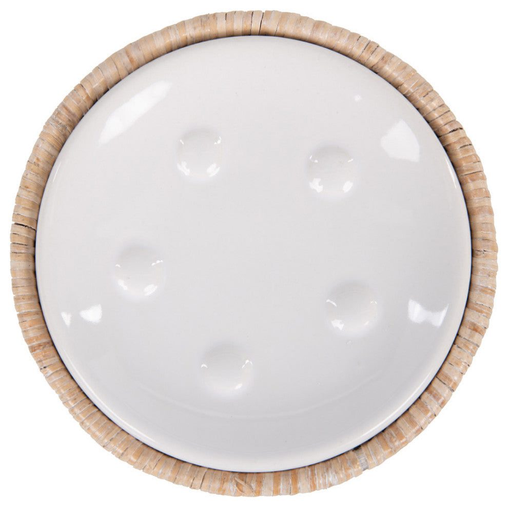 La Jolla Rattan Round Soap Dish, White Wash