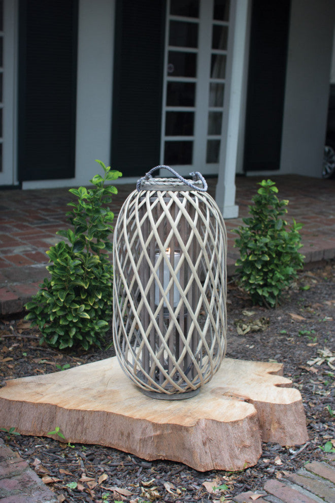 Grey Willow Lantern with Glass - Large