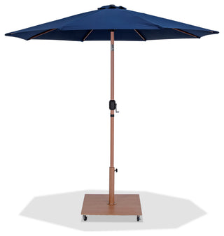 Fiji Patio Umbrella and Base, Navy, Teak Pole, Teak Belize Base