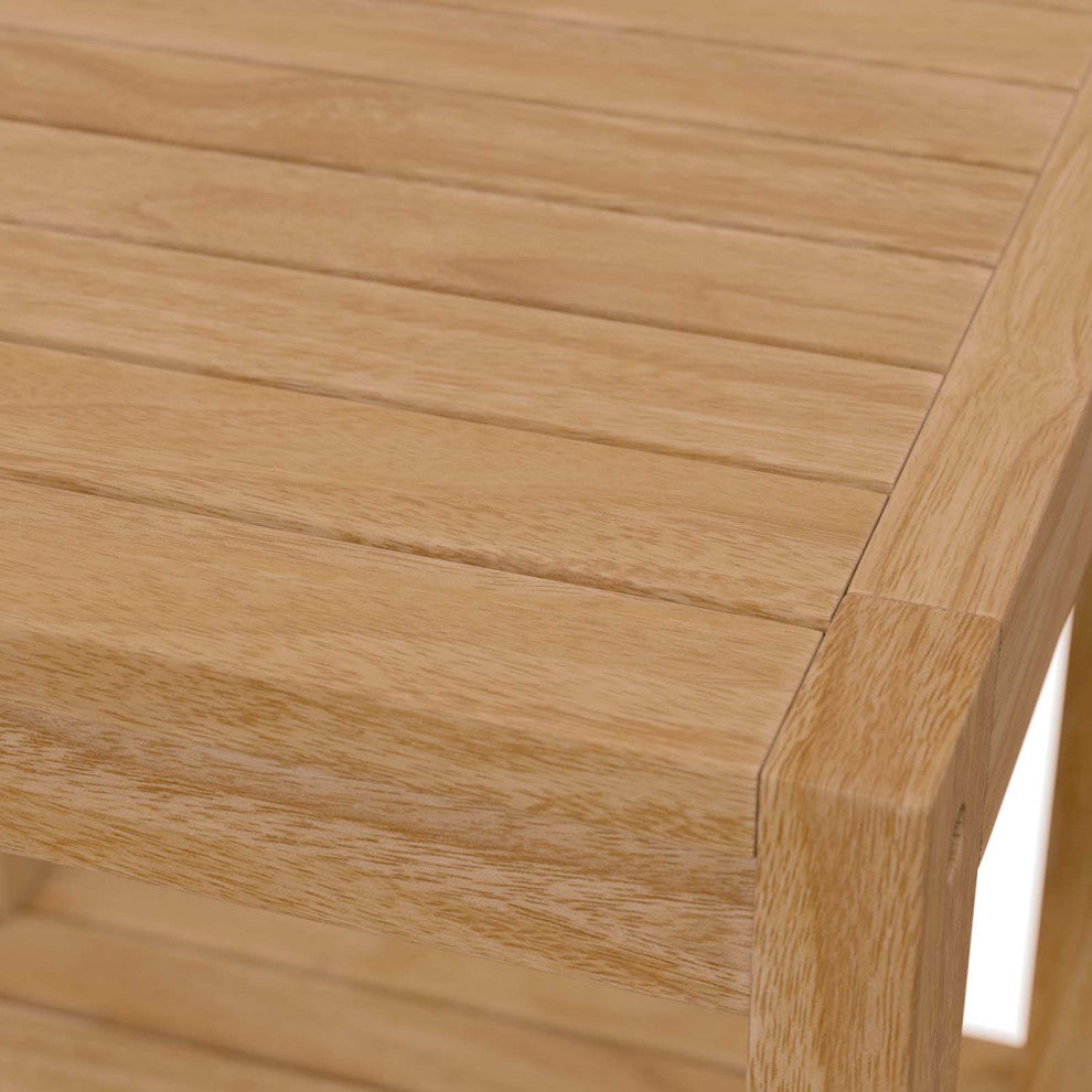 Lounge Coffee Side Table, Square, Brown Natural, Wood, Modern, Outdoor Patio