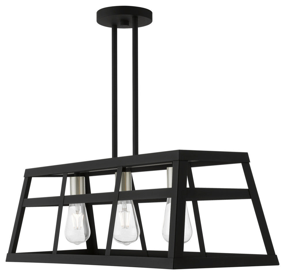 Schofield 3 Light Black With Brushed Nickel Accents Linear Chandelier