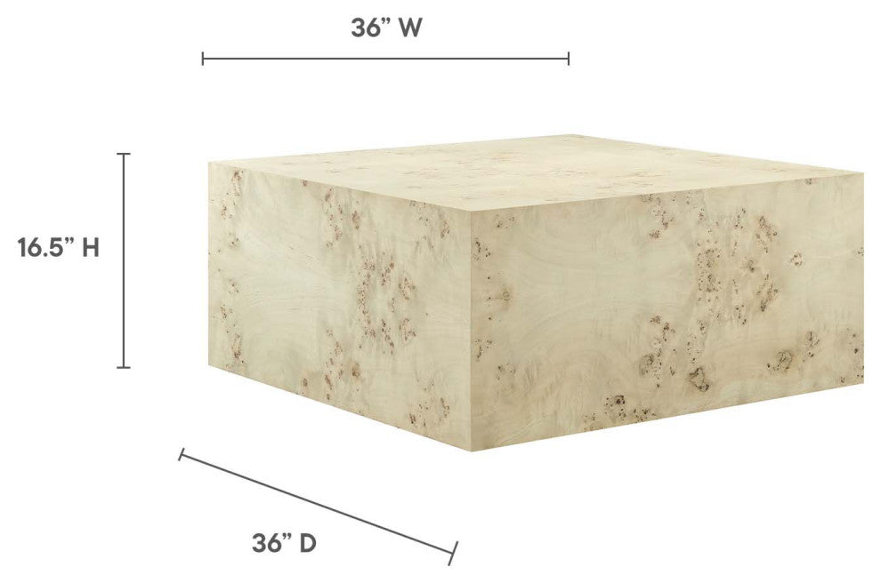MODWAY Cosmos 36" Square Burl Wood Coffee Table