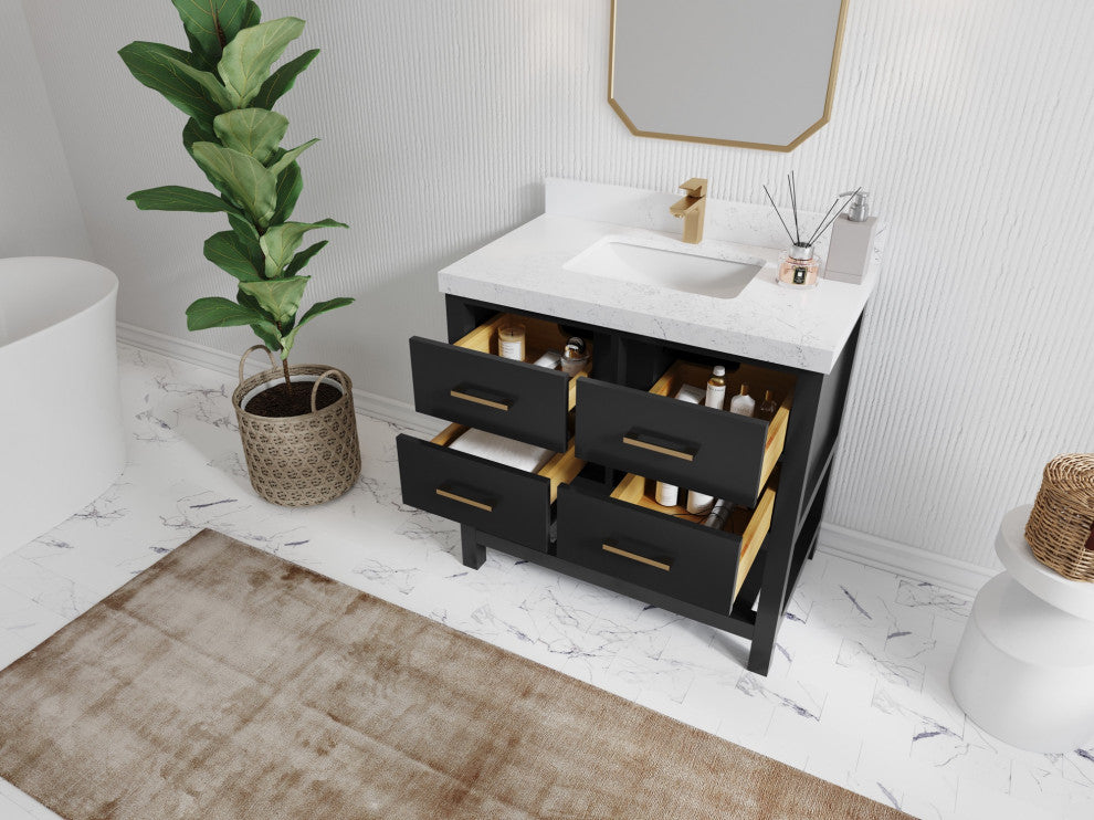 Parker 36" Single Sink Bath Vanity, Black 2" Calacatta Sienna