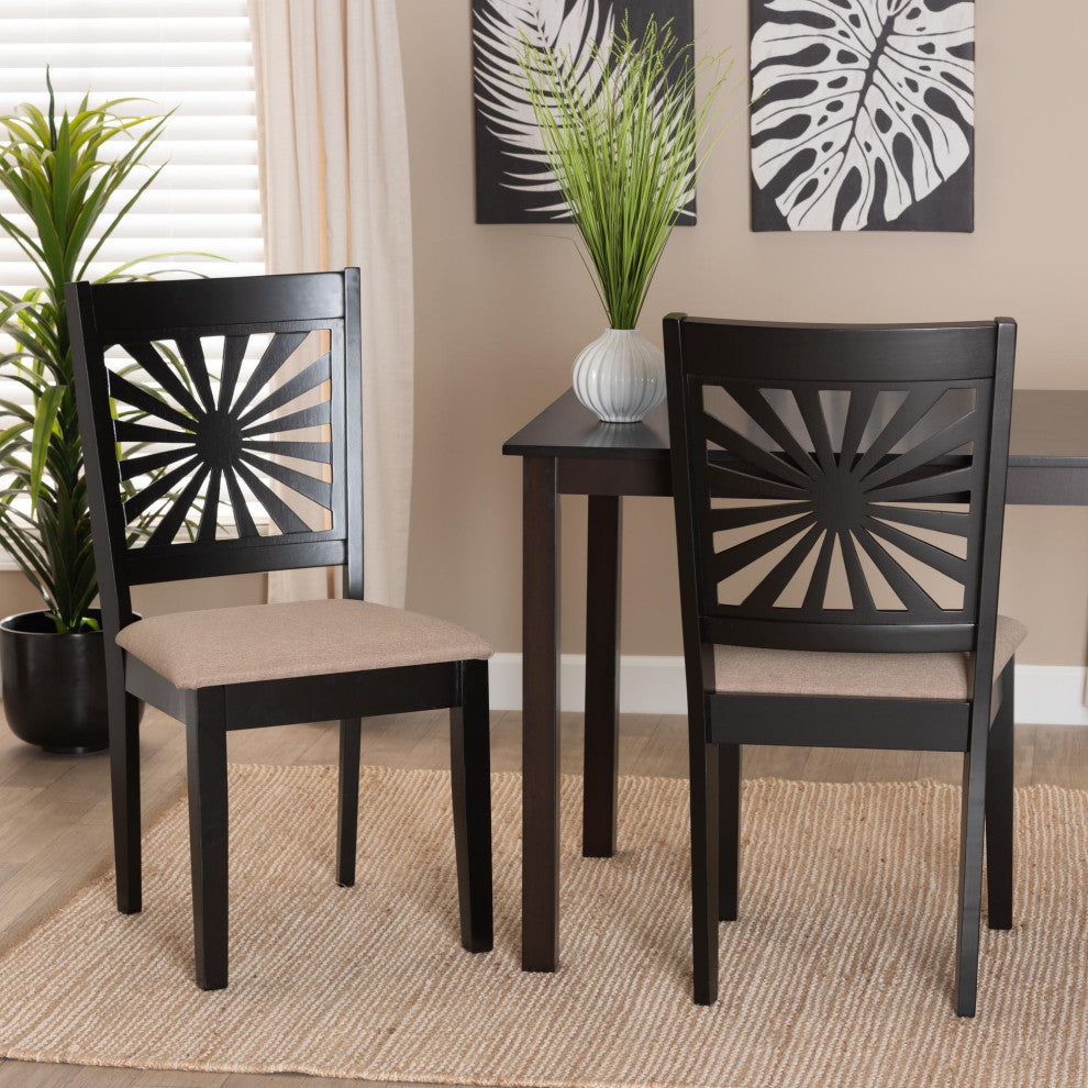 Loni Dining Collection, Beige/Espresso Brown, Dining Chair, Set of 2